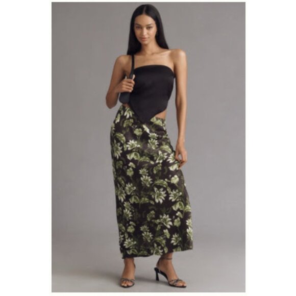 The Tilda Maxi Slip Skirt BIas Cut Green FLoral Kelly S - Picture 1 of 2